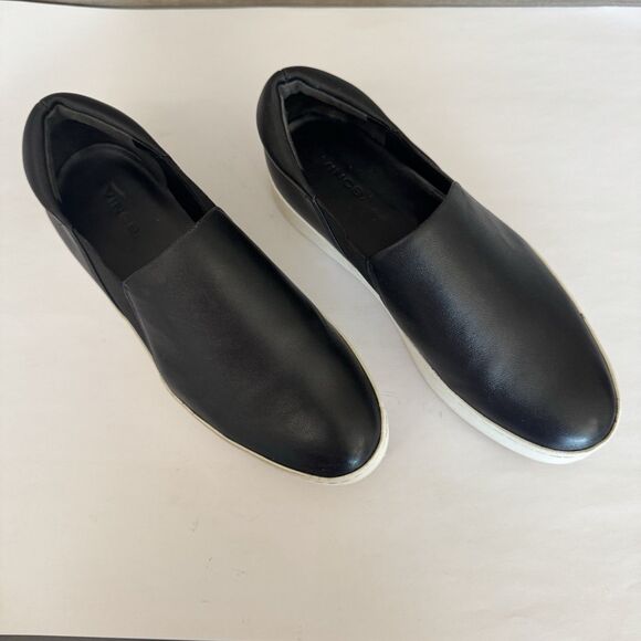 Vince Warren Black Leather Slip On Sneaker Women EU 39 US 8.5 White Platform - Picture 7 of 16
